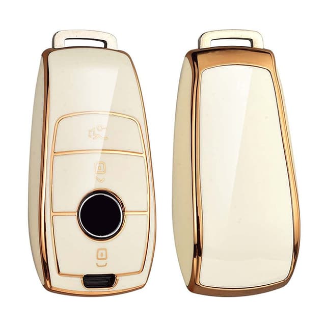 HIBEYO Intelligente Autoschlüssel Hülle | Mercedes Schlüsselhülle Silikon | Schutzhülle für Benz E200 E300L | S-Klasse S560 AMG | Gold Weiß 🔑