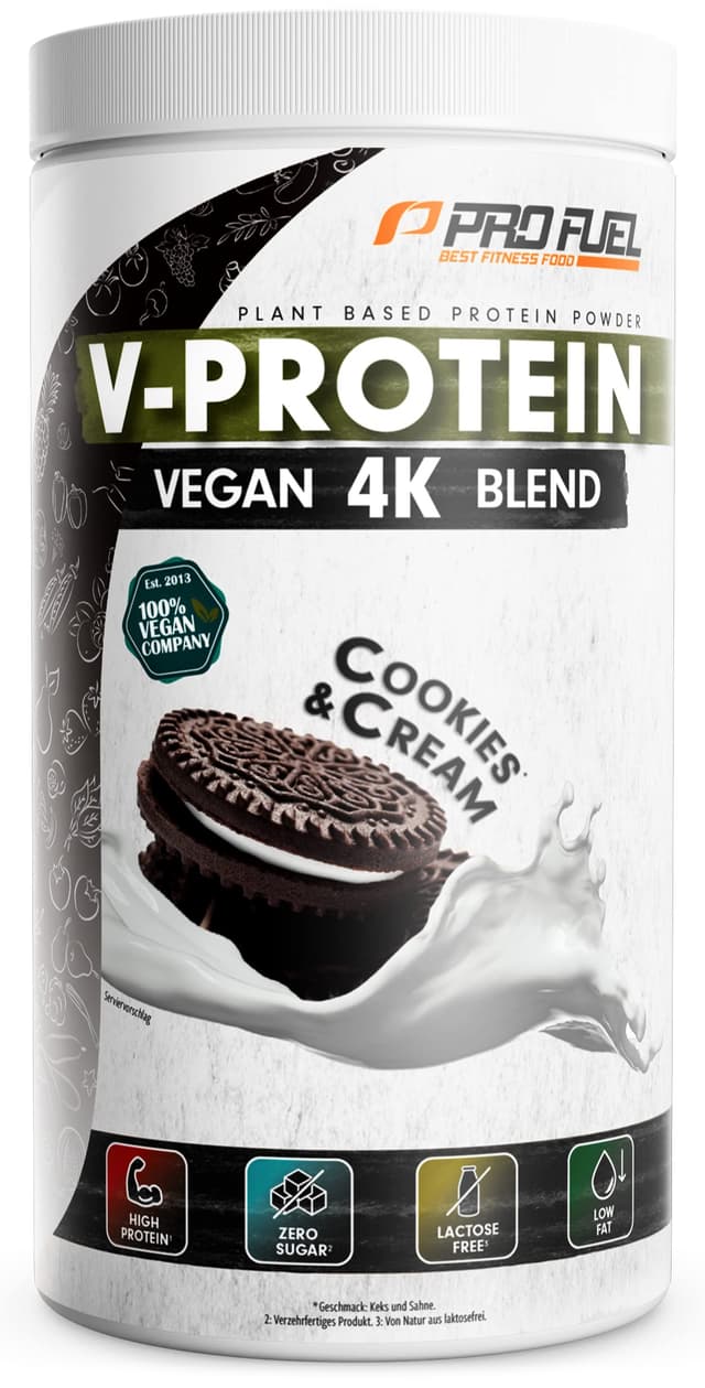 Vegan Protein Pulver COOKIES & CREAM 750g – V-PROTEIN 4K Blend 🌿😋🥛