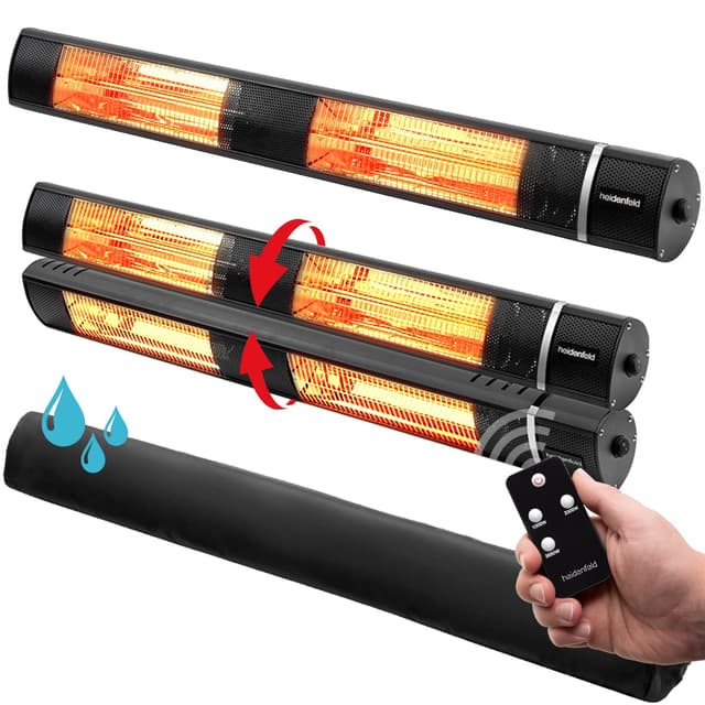 Heidenfeld Infrarot Heizstrahler IH110 | 𝟑 𝐉𝐀𝐇𝐑𝐄 𝐆𝐀𝐑𝐀𝐍𝐓𝐈𝐄 - 3000 Watt - Fernbedienung - Infrarotheizung - Elektroheizung - Infrarotstrahler - Terrassenheizer - Terrassenstrahler Schwarz