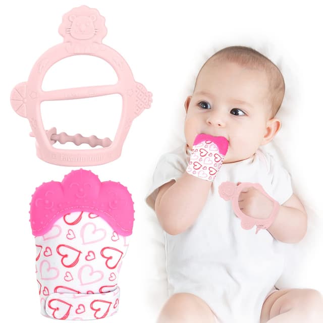 👶 Vicloon Baby Beißhandschuhe Mit Beißring Spielzeug - Rosarot