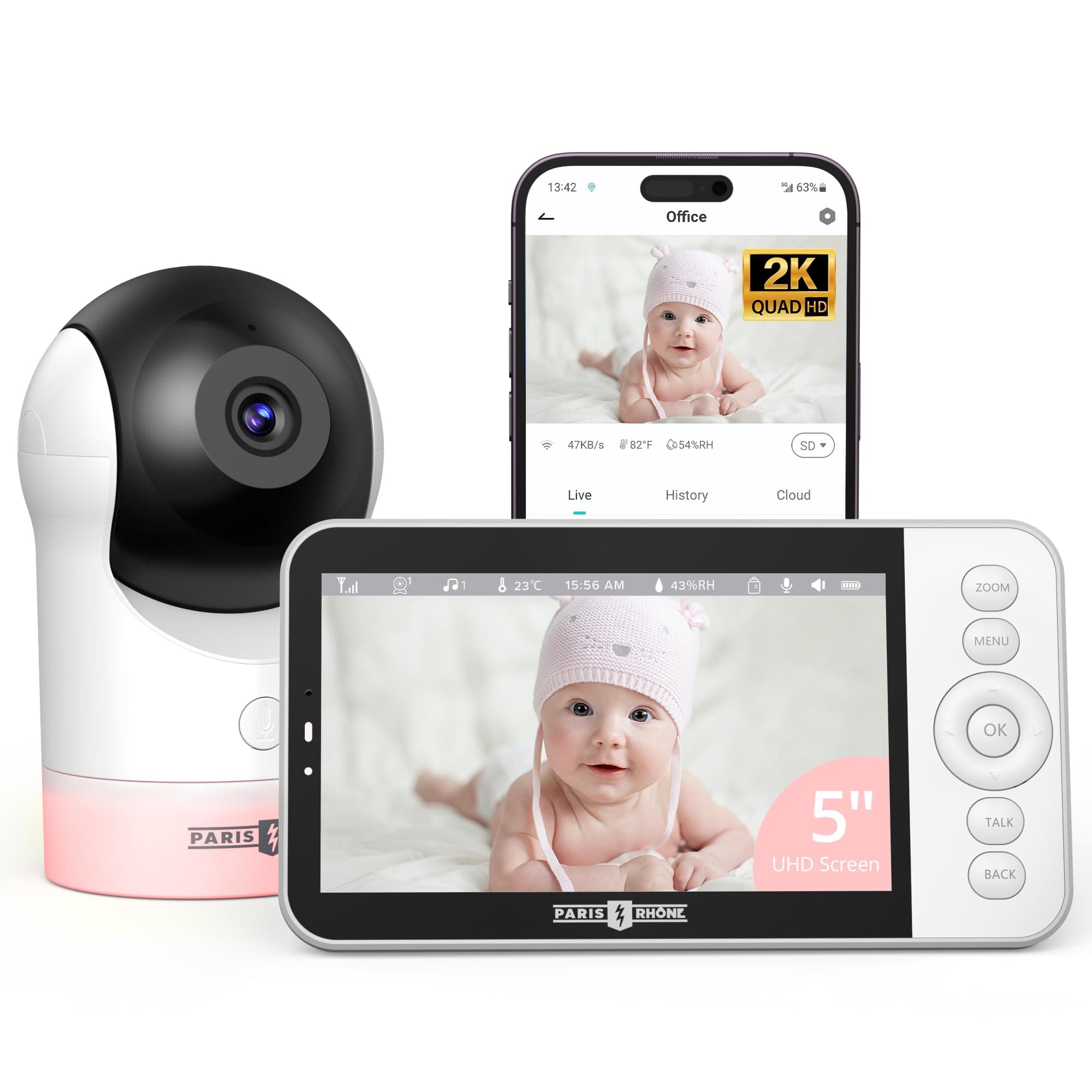 👶📷 PARIS RHÔNE Babyphone mit Kamera und App, 2K/3MP, 5 Zoll WLAN Babyfone 🌙🎶