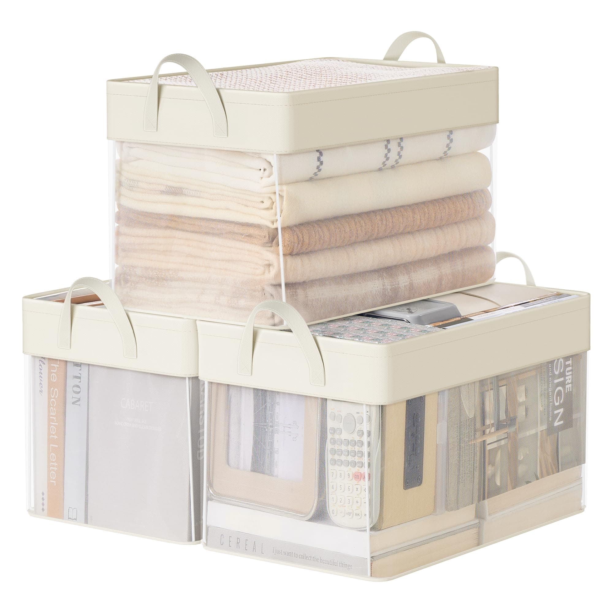SONGMICS Aufbewahrungsbox 3er Set | Ordnungsboxen Stoff | Faltbox 50x30x30 cm