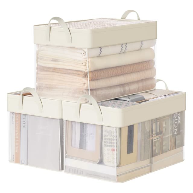 SONGMICS Aufbewahrungsbox 3er Set | Ordnungsboxen Stoff | Faltbox 50x30x30 cm