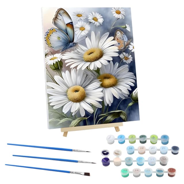 🎨 Malen Nach Zahlen Erwachsene mit Rahmen Schmetterling, Gänseblümchen 🌼
