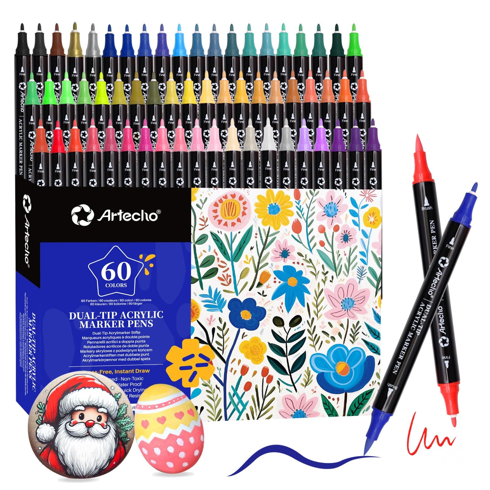 Artecho Acrylstifte 60 Farben 0.5-5mm Dual Tip Marker 🎨🖌️