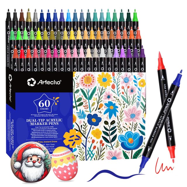 Artecho Acrylstifte 60 Farben 0.5-5mm Dual Tip Marker 🎨🖌️