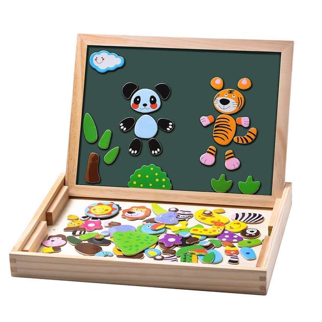 🧩🌳 Uping Magnetisches Holzpuzzle 100 Stück Wald und Tier Puzzles Spielzeug 🐻🦁