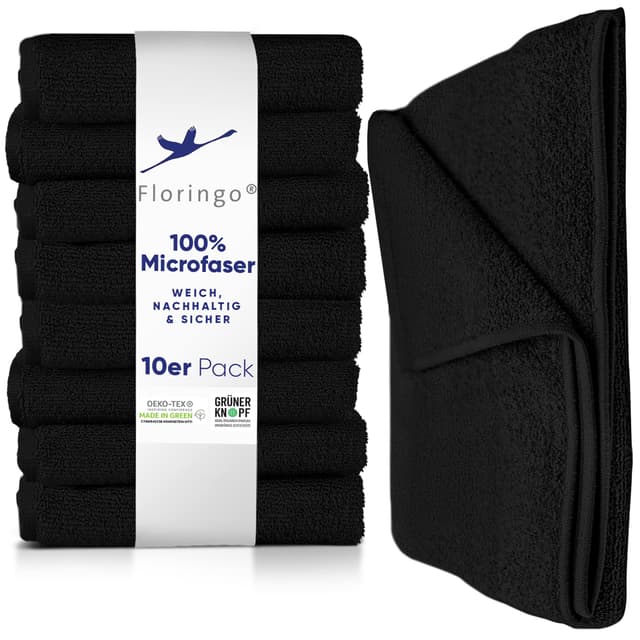 🌙🧖‍♂️ Moon 10er Pack Microfaser Handtücher von Floringo (schwarz) 30x50 cm