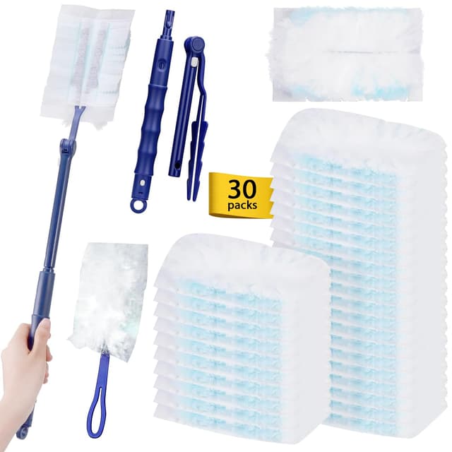 YSWOVUO 30 Stück Staubmagnet Nachfüllpack Set mit 1 Handgriff und 1 Teleskopstange - Angebotspreis!