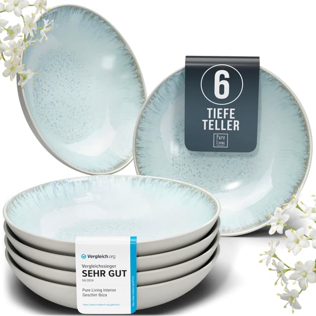Steingut Suppenteller 6 Pers. Ibiza Hochwertiges Mediterranes Steingut Tiefe Teller Set