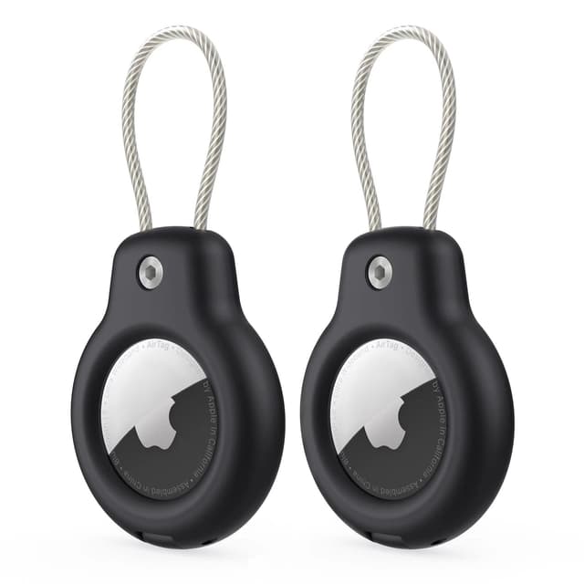 🔒🏷️ SPGUARD Apple AirTag Secure Halter mit Kabel, 2er Pack Schlüsselanhänger Schwarz/Schwarz