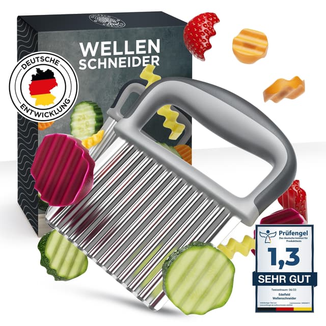 Edelfeld Wellenschneider für Pommes, Obst & Gemüse [TESTSIEGER] - Spülmaschinengeeignetes Wellenmesser