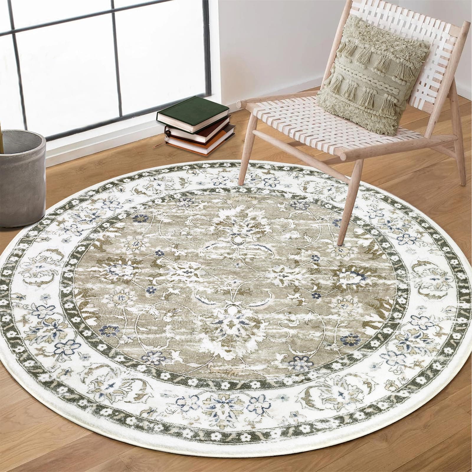 Enyhom Retro Runder Teppich, 120cm Rutschfester Mandala Wohnzimmerteppich 🌟