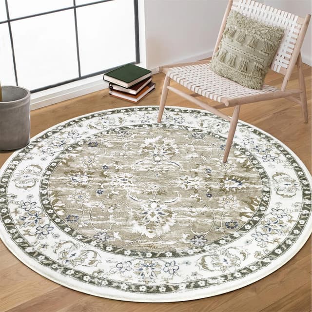 Enyhom Retro Runder Teppich, 120cm Rutschfester Mandala Wohnzimmerteppich 🌟