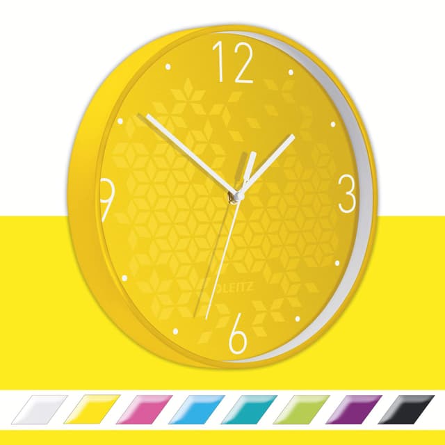 Leitz WOW Quarz Wanduhr, Gelb, 32.5 x 31.1 cm 🕒