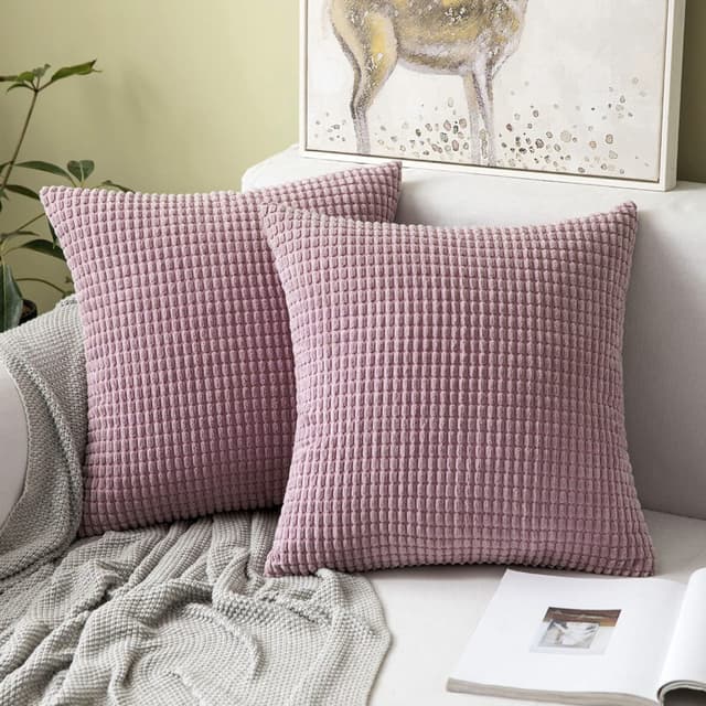 MIULEE 2er Set Kissenbezüge Kordsamt Dekokissen 40x40 cm Rosa Lila