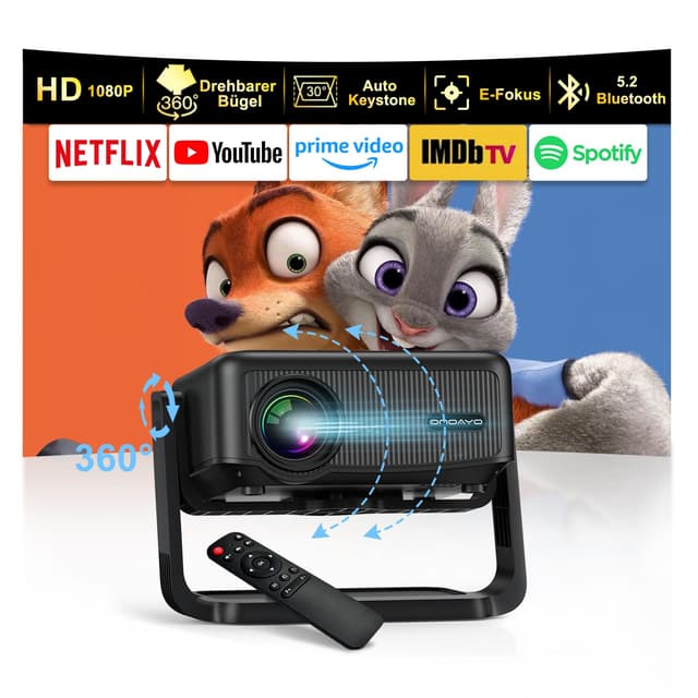 Deal: ONOAYO Beamer mit 360° Drehbarem Ständer und 1080P FHD Auflösung 🎥