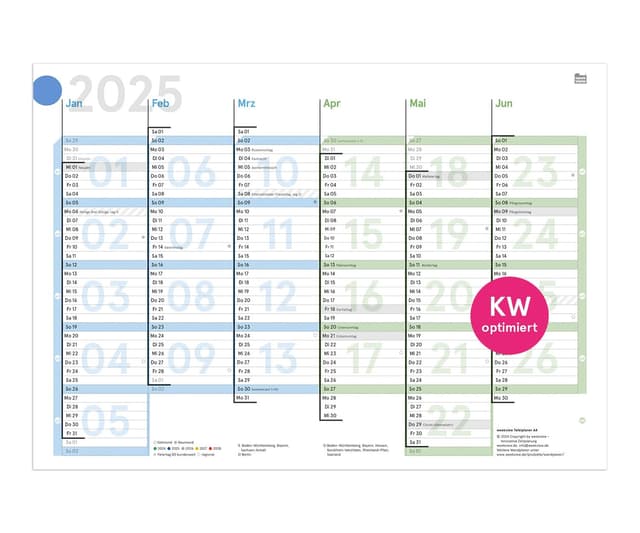 📅 Wocheblick Tafelkalender 2025 | DIN A4 "farbig" | 12 Monate mit klarem Wochenplan | Wandkalender