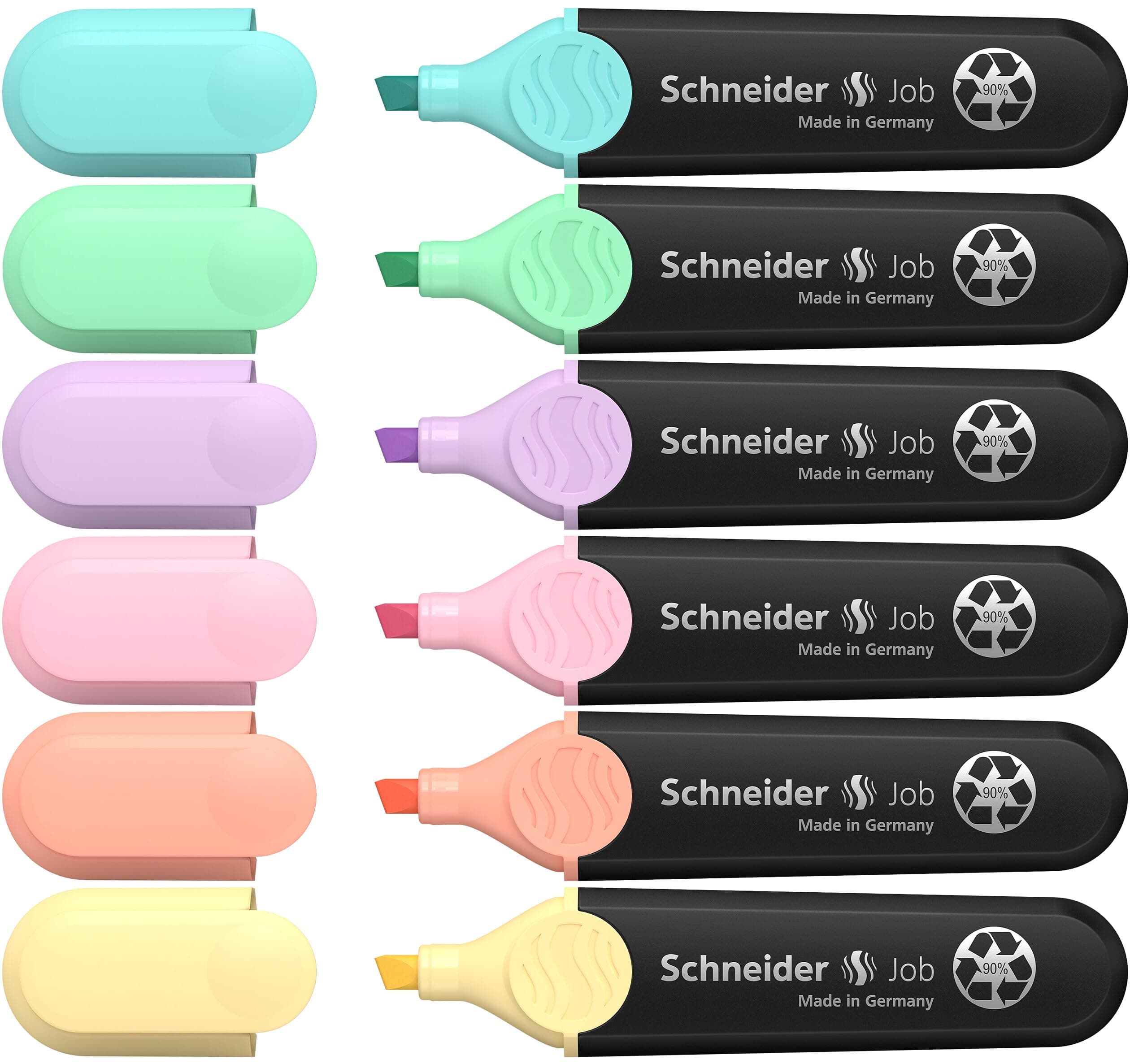 🌈🖊️🌿 Schneider Job 150 Pastell Textmarker 6er Etui - 6 trendige Farben
