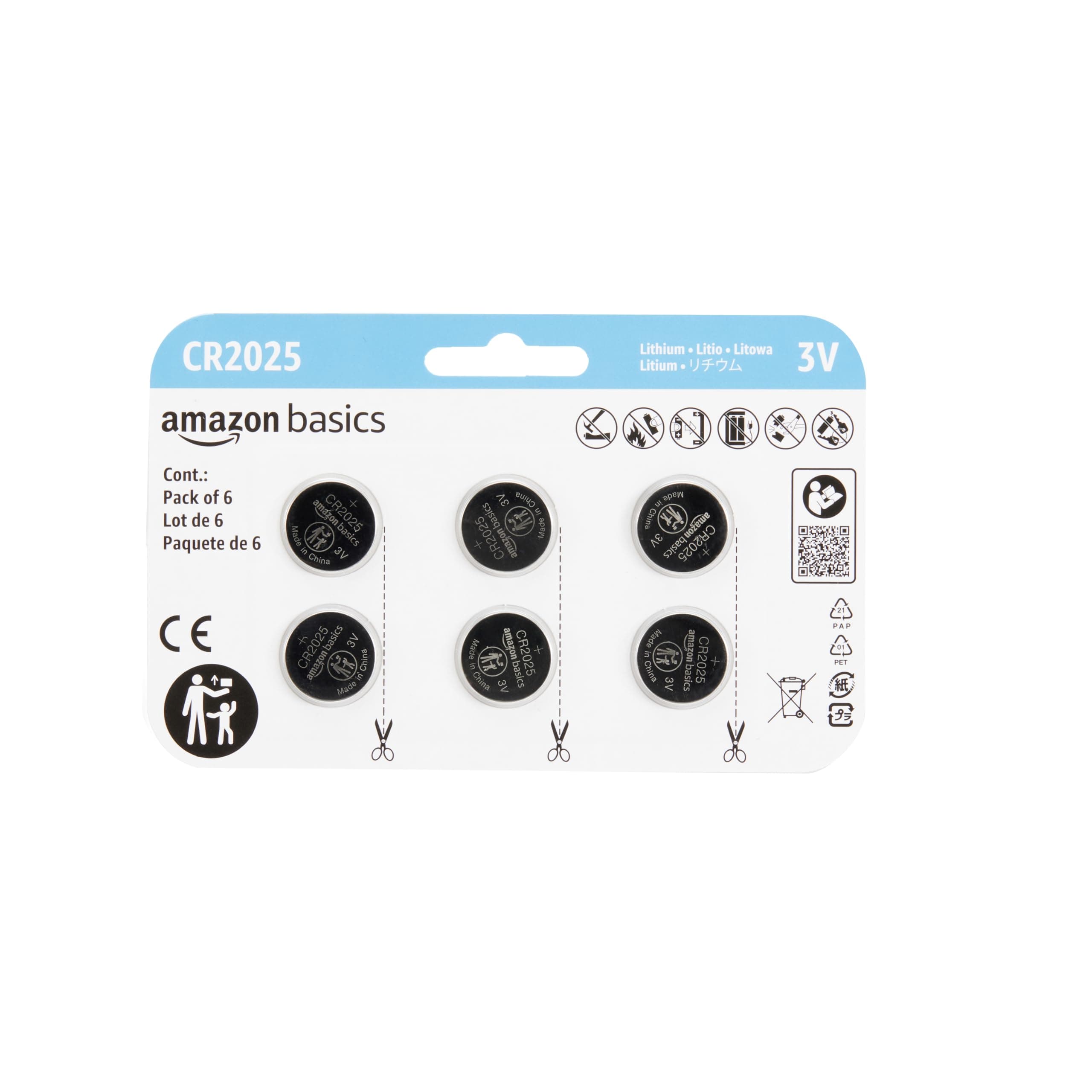 🔋 Amazon Basics CR2025 Lithium-Knopfzellenbatterie 6er-Pack