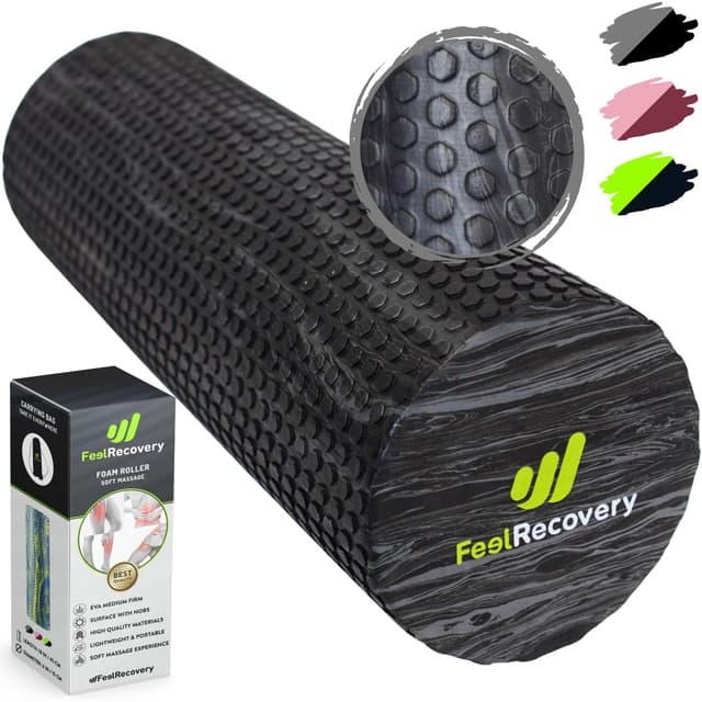 Feel Recovery Faszienrolle Weich Anfänger (45x15 cm) - Eva Foam Roller Mittelhart für Wirbelsäule, Rücken, Beine, Nacken - Massageroller Faszien für Yoga & Pilates Schwarz 🌟