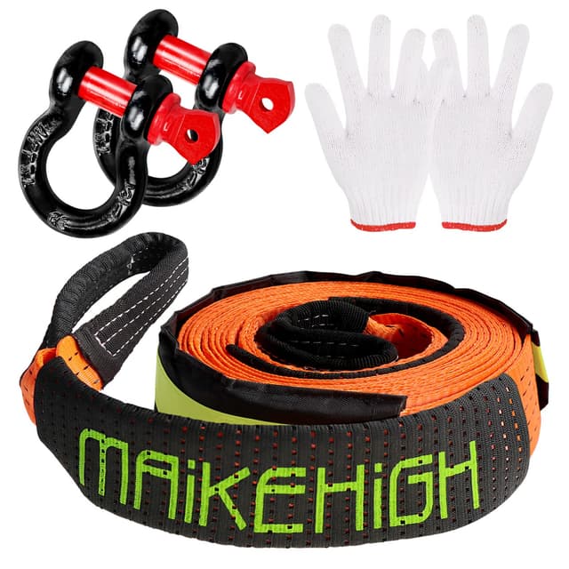 🚗🔗 MAIKEHIGH Abschleppseil 5M x 5cm, 10 Tonnen (22,000 Lbs) Polyester Tow Rope Kit - Orange (10T mit Haken)
