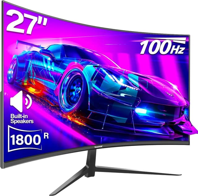 🖥️ Gawfolk Curved Monitor 27 Zoll 100Hz - PC Bildschirm mit Lautsprecher 1080P