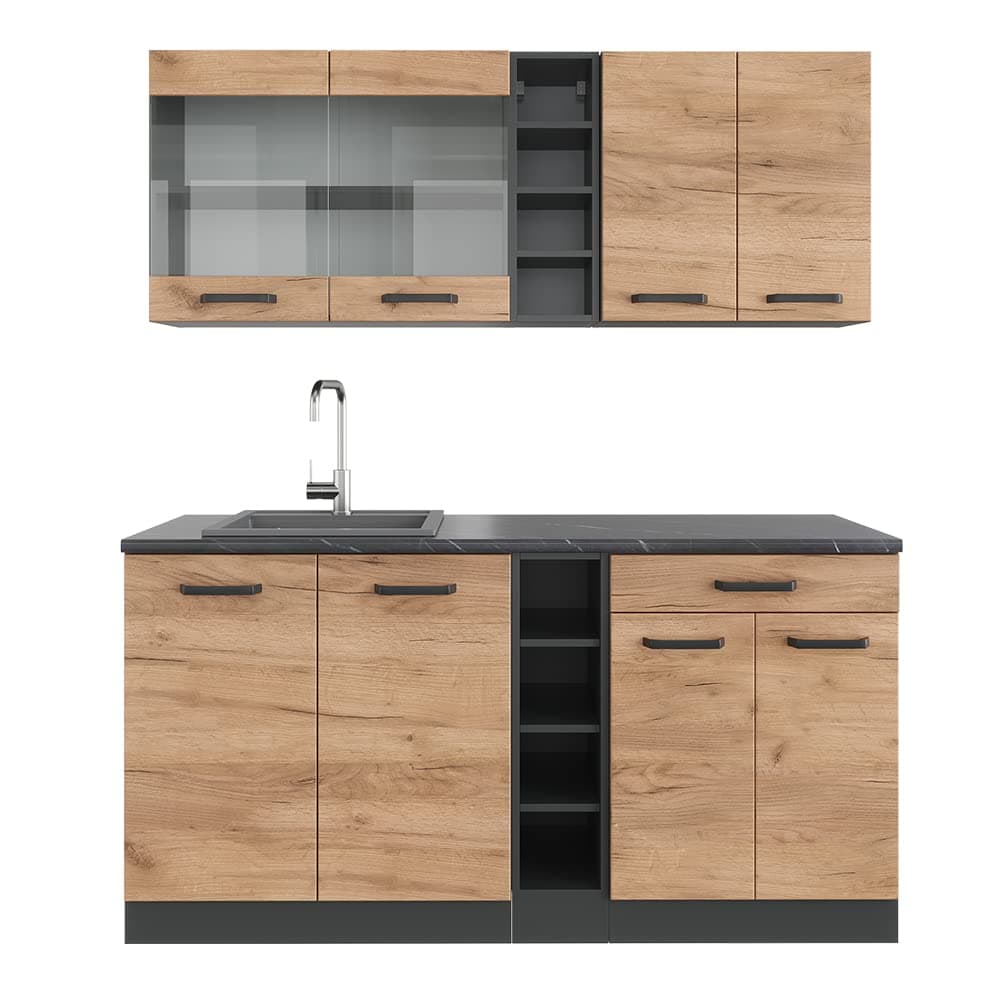 🌟 Vicco Singleküche R-Line, Goldkraft Eiche/Anthrazit, 160 cm 🌟