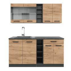 🌟 Vicco Singleküche R-Line, Goldkraft Eiche/Anthrazit, 160 cm 🌟 Angebot bei HelloDeals