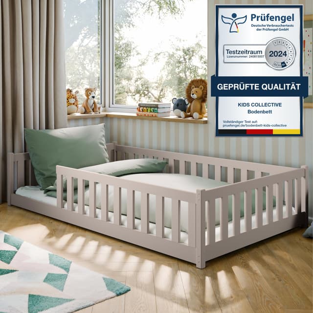 🌟 Kinderbett Bodenbett 120x200 cm mit Rausfallschutz & Lattenrost - Montessori Bett