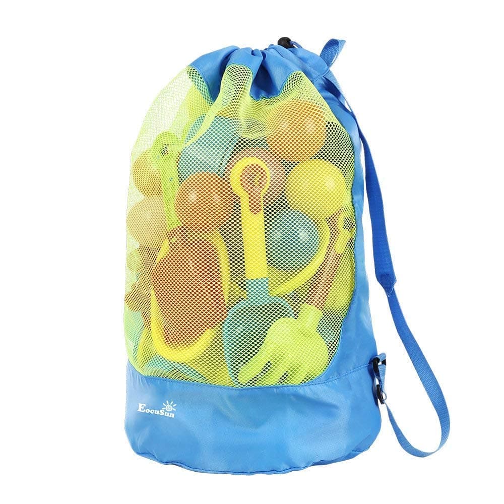 🏖️ Strandspielzeug Tasche Strandtasche Mesh Beach Bag EocuSun für Sandspielzeug Wasserspielzeug Rücksack Beutel für Kleinkind Kinder Jungen Mädchen Badetasche XL groß für Familie Urlaub (blau) - Angebot