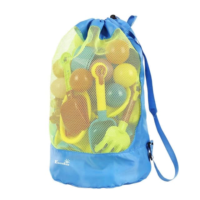 🏖️ Strandspielzeug Tasche Strandtasche Mesh Beach Bag EocuSun für Sandspielzeug Wasserspielzeug Rücksack Beutel für Kleinkind Kinder Jungen Mädchen Badetasche XL groß für Familie Urlaub (blau) - Angebot