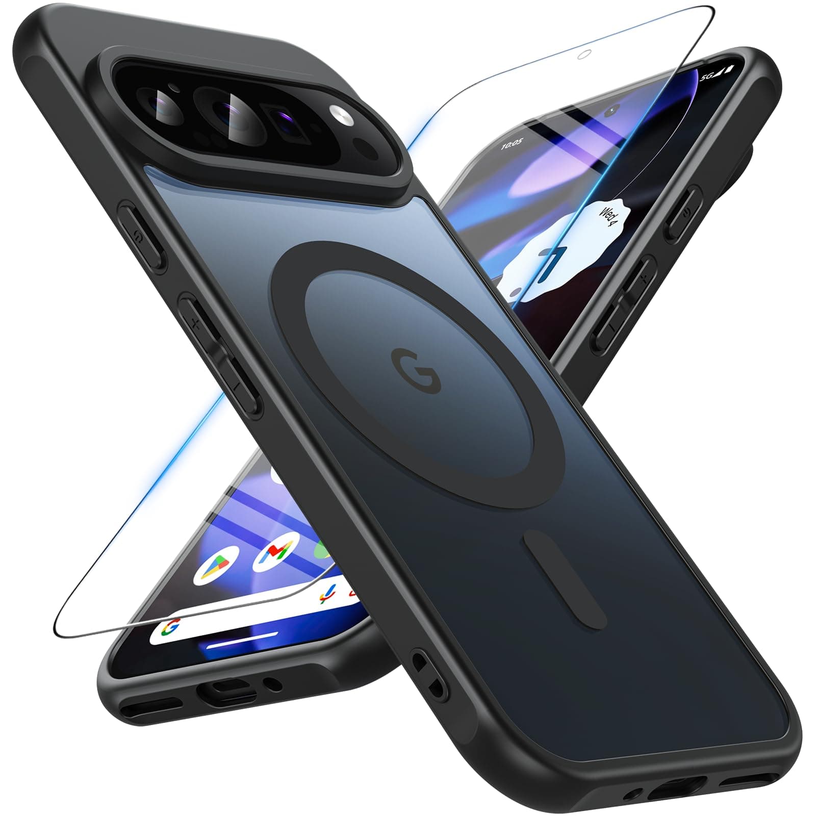 OWKEY Google Pixel 9 Hülle mit Panzer Glas, Magnetisch und Stoßfest in Militärqualität
