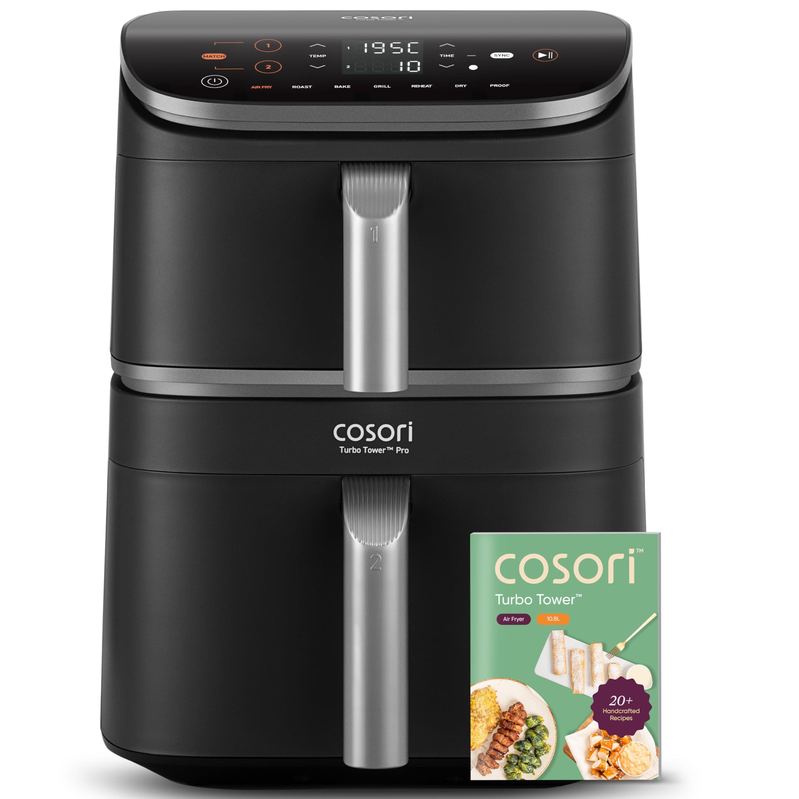 COSORI Turbo Tower Pro Heißluftfritteuse 2 Kammern, 10,8L Double Stack Airfryer mit DualBlaze, Keramikbeschichtung