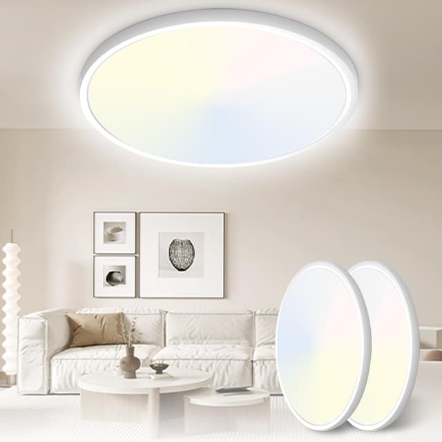 Yexati LED Deckenleuchte 24W 6000K/4000K/3000K, 3200LM IP54 Ultra Dünn Deckenlampe
