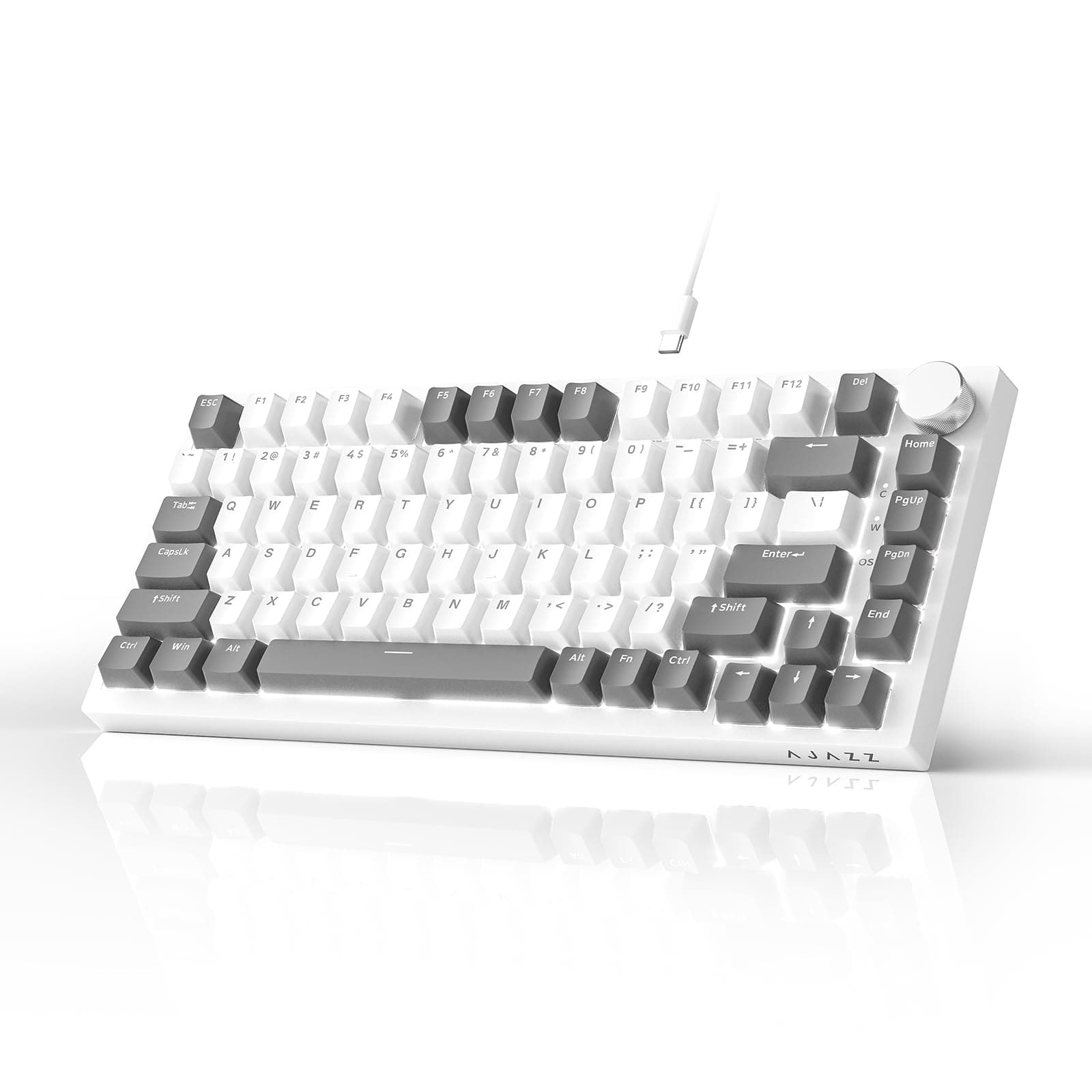 AJAZZ AK820 Gaming Tastatur | Mechanisch | 75% Layout | PBT Keycaps | Hot-Swap | Grau Weiß