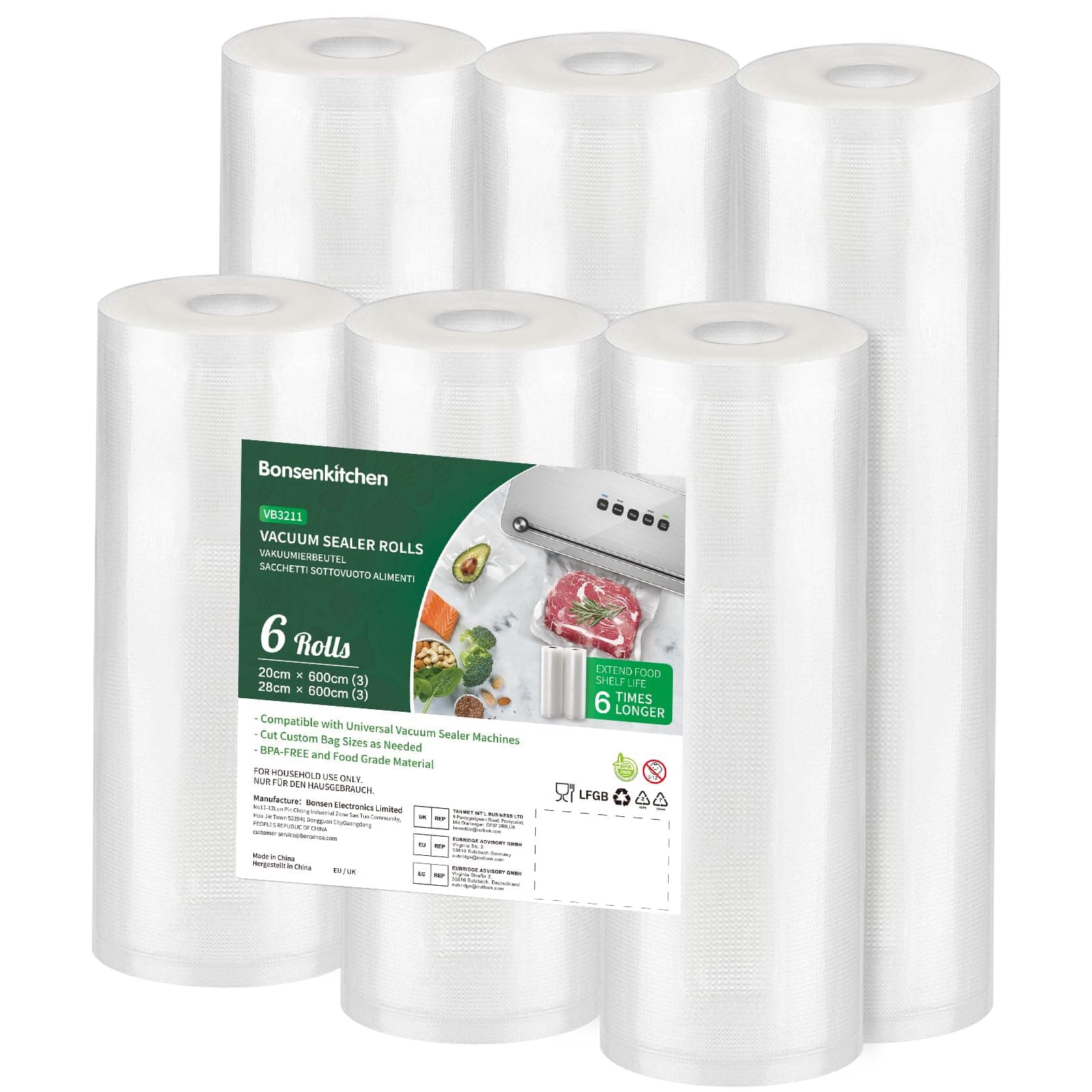 🌟 Super Deal! Bonsenkitchen Vakuumrollen 3 Rollen 28x600cm + 3 Rollen 20x600cm Vakuumierfolie
