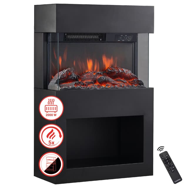🔥 KAMINIO Elektrokamin Henri - Elektrischer Kaminofen mit Heizung, 3D-Flammeneffekt, Holzfach, Fernbedienung (Schwarz) - Sonderangebot!