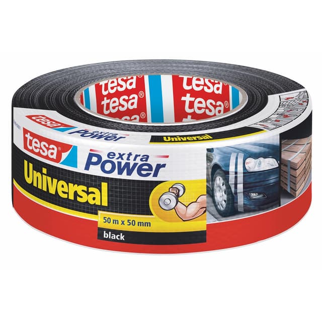 tesa Extra Power Universal Gewebeband - Vielseitiges Gewebeklebeband in Schwarz
