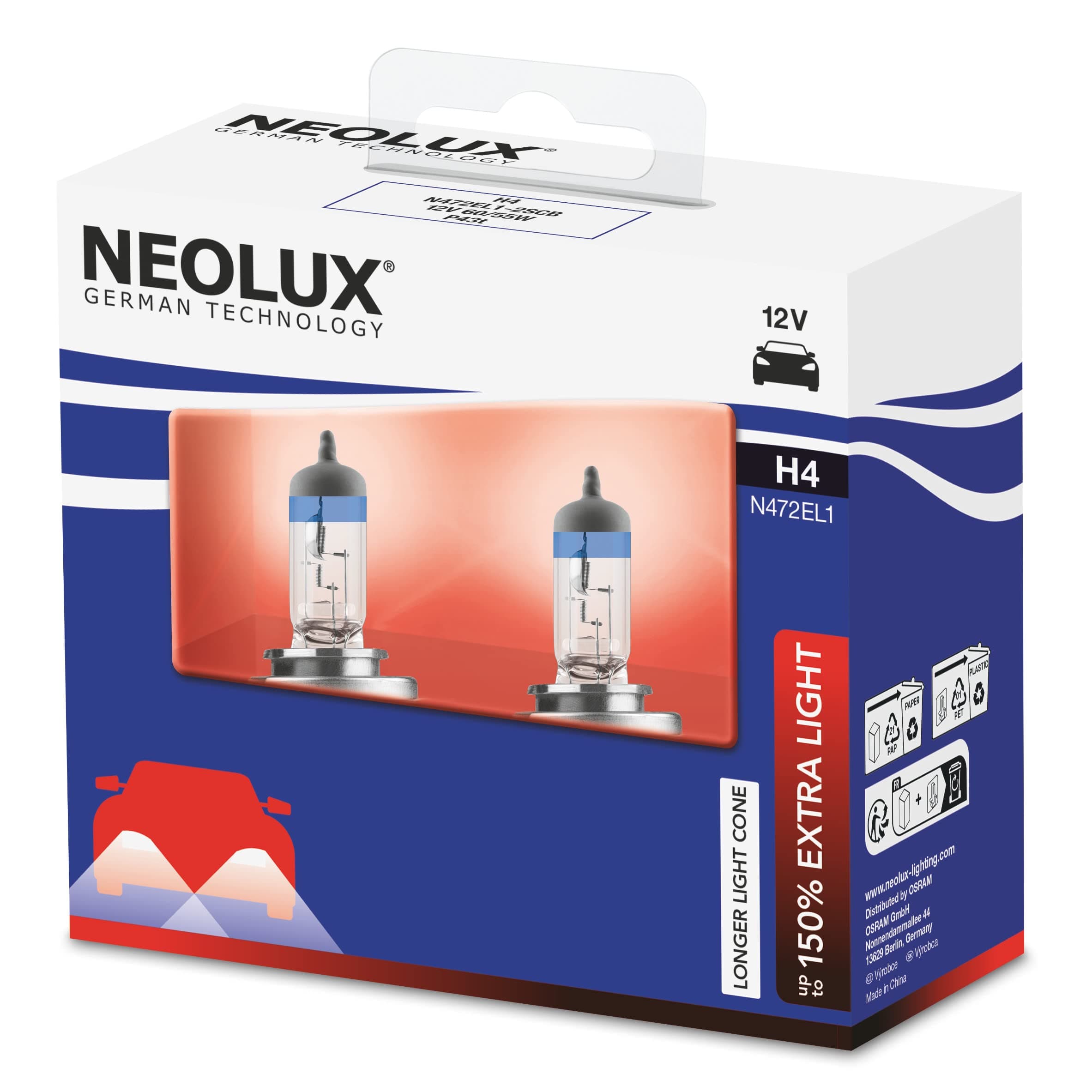 🔦 OSRAM NEOLUX 150% Extra Light H4, Halogen-Scheinwerfer