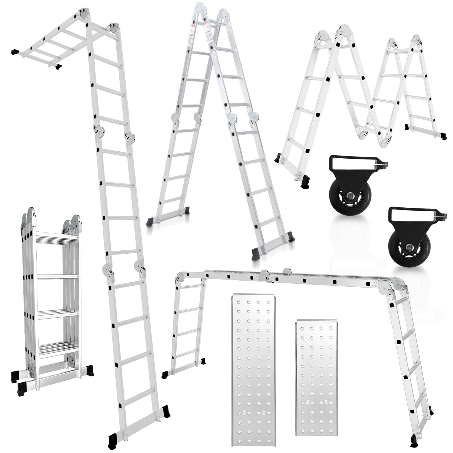 Herrselsam Mehrzweckleiter 4x4, 7in1 Multifunktionsleiter 470CM Alu Vielzweckleiter Klappleiter 🧰