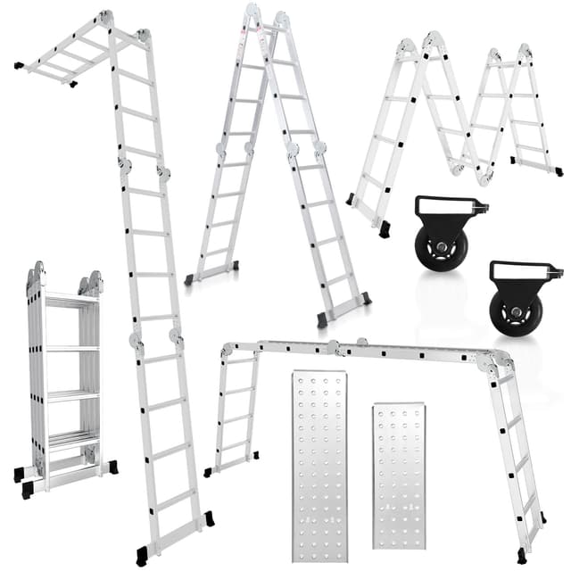 Herrselsam Mehrzweckleiter 4x4, 7in1 Multifunktionsleiter 470CM Alu Vielzweckleiter Klappleiter 🧰