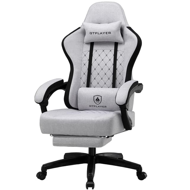 🎮 GTPLAYER Gaming Stuhl Ergonomischer Gaming Sessel Schreibtischstuhl mit Stoffoberfläche, Federsitzkissen, Verbindungsarmlehnen und Fußstütze Weiß-Grau Weiß-grau Large - Nur 108.35€!