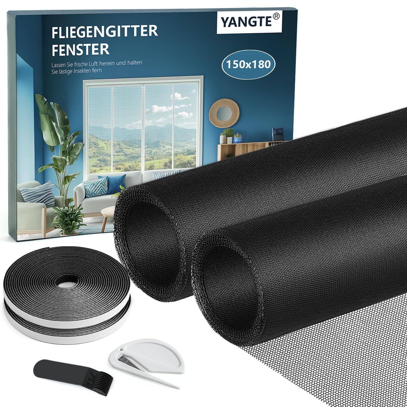 YANGTE Fliegengitter für Fenster-2 Stück 150 x 180cm Schwarz 🦟🪰