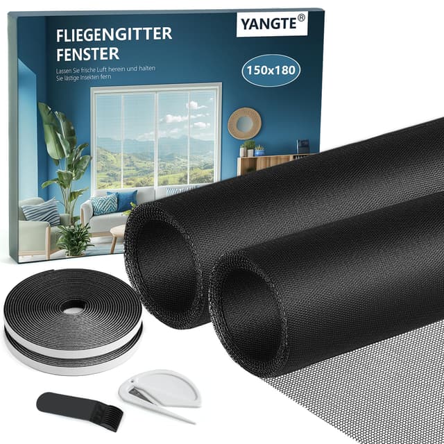YANGTE Fliegengitter für Fenster-2 Stück 150 x 180cm Schwarz 🦟🪰