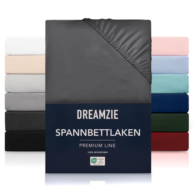 Dreamzie Spannbetttuch 180x200 cm - Hoher Steg bis 33 cm - 100% Mikrofaser - Dunkelgrau