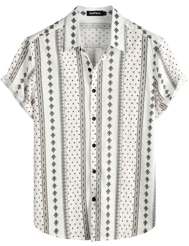 🌴👕 VATPAVE Herren Sommer Tropische Hemden Kurzarm Aloha Hawaii Hemden XXL Weiß Schwarz 🖤
