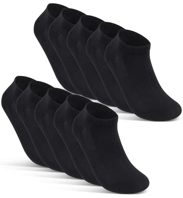 🧦 10 Paar Sneaker Socken Herren & Damen Schwarz 39-42 | Baumwolle Atmungsaktiv