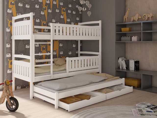 Kids Collective Hochbett 90x200 cm mit Ausziehbett Etagenbett in Weiss - Stil 1 🛌🌟