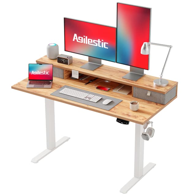 🌟Sonderangebot! Agilestic Höhenverstellbarer Schreibtisch mit 2 Schubladen 🌟